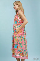 Umgee Pink Mix Paisley Floral Sleeveless Midi Dress