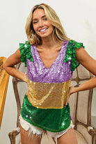 BiBi Mardi Gras Sequin Color Block Ruffled Top