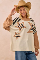 BiBi Star Patchwork Mixed Long Sleeve Top