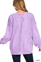 Zenana Violet Halo Washed French Terry Exposed-seam Sweatshirt