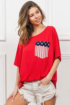 BiBi French Terry With Front Pocket Dolman Sleeves Top RED