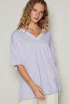 POL Lilac V-Neck Half Sleeve T-Shirt Lilac