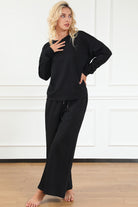 Double Take Quilted Textured Long Sleeve Top and Drawstring Pants Set Trendsi