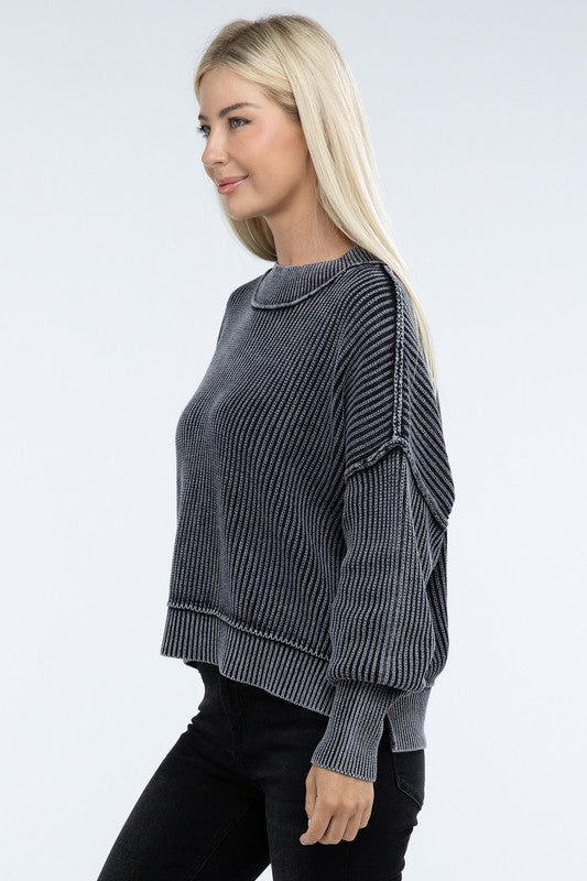 Zenana Washed Side Slit Oversized Cropped Sweater in 4 Colors! ZENANA