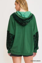 Umgee Hunter Green Sequined French Terry Hooded Jacket