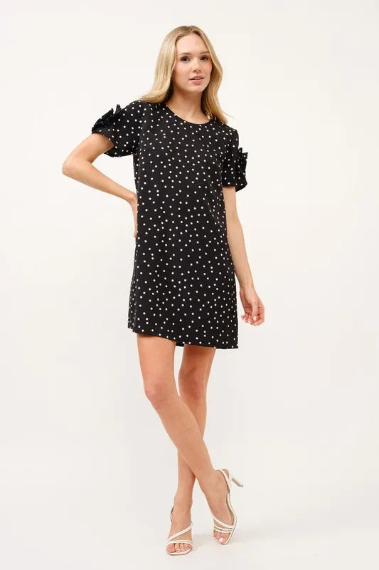 And The Why Black Embellished Sleeve Polka Dots Shift Dress