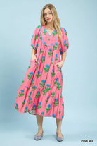 Umgee Pink Mix Floral Print Midi Dress