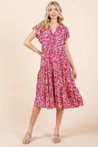 Mittoshop Fuchsia Abstract Print Ruffle Tier Midi Dress