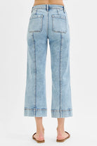 RISEN Light Washed High Rise Crop Wide Front Seam Detailed Jeans