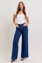 Judy Blue High-Waisted Retro Wide Jeans with Patch Pockets & Twisted Seams
