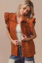 BiBi Rust Quilting Knit Ruffle Sleeve Vest