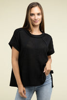 Zenana Brushed Waffle Exposed-Seam Short Sleeve Top ZENANA