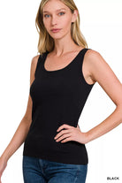 Zenana Essential Solid Basic Scoop Neck Tank Top BLACK