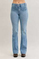 Judy Blue Medium Washed Mid Rise Bootcut Jeans with Contrast Wash & Front Patch Pockets