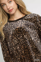 Umgee Brown Leopard Velvet Balloon Sleeve Blouse