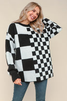 Haptics Black and White Checkerboard Color Block Oversized Sweater