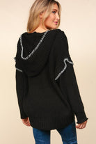 Notched Neck Long Sleeve Hooded Pullover Ave Shops