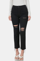 Zenana Black Distressed Raw Hem Cropped Jeans Black Jeans