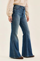 Judy Blue Dark Washed High Waist Double Button Tummy Control Flare Jeans