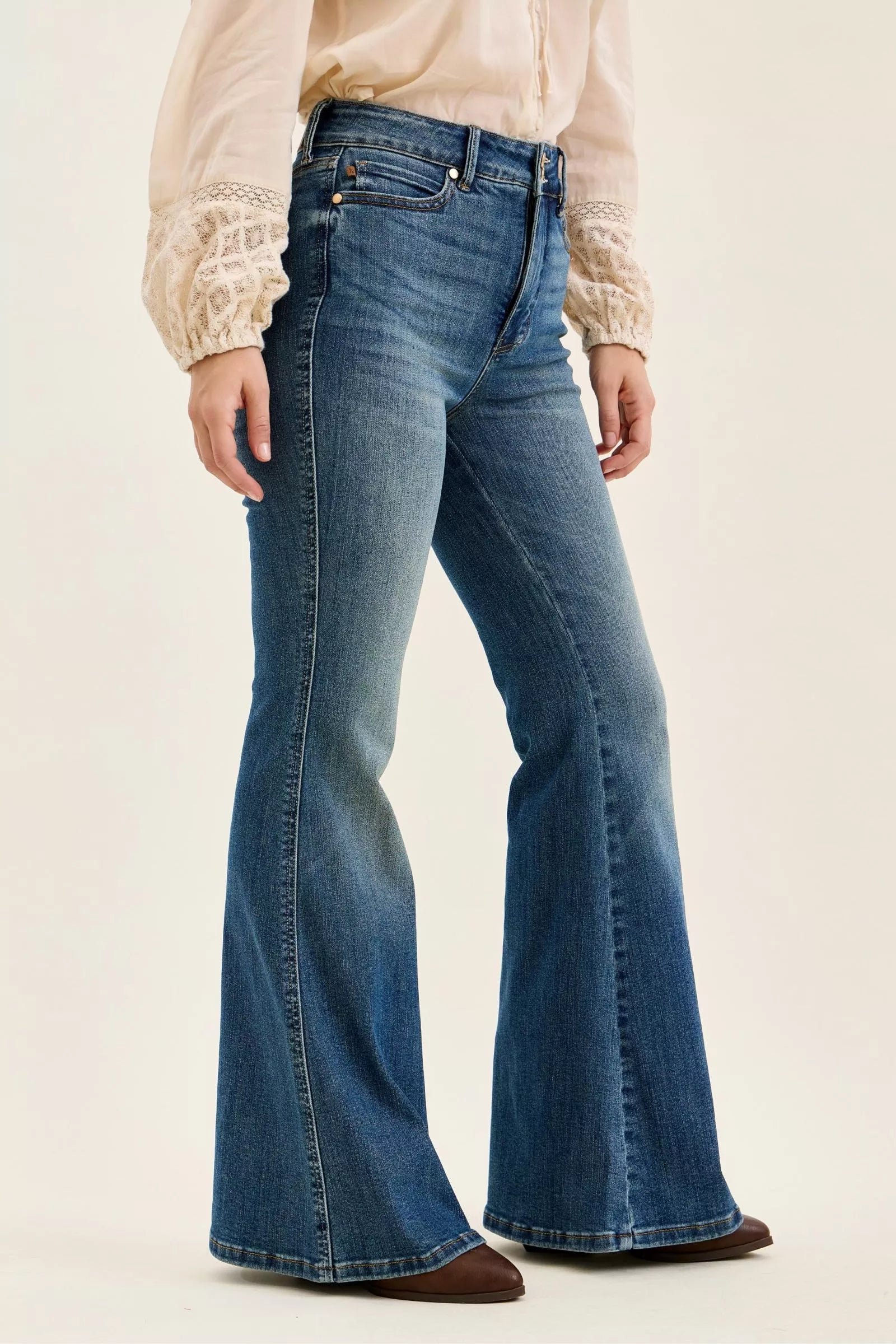 Judy Blue Dark Washed High Waist Double Button Tummy Control Flare Jeans