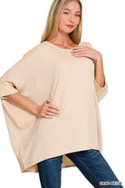 Zenana Sand Beige Raised Rib Bat Sleeve Top SAND BEIGE