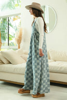 BiBi Denim Washed Vintage Checker Wide Legs Overalls