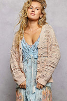 POL Open-Knit Floral Button Cardigan SALMON PINK