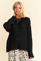 Davi & Dani Black Star Front Crochet Drop Shoulder Knit Top