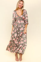 Haptics Mauve Sweetheart Neckline Twisted Detail Ruffled Hem Floral Maxi Dress Mauve Blush Dresses