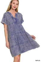Zenana Marlin Washed Double Gauze Raw Edge V-neck Dress MARLIN