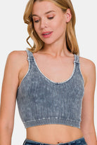 Zenana Blackberry Washed Ribbed Cropped V-Neck Tank Blackberry Trendsi