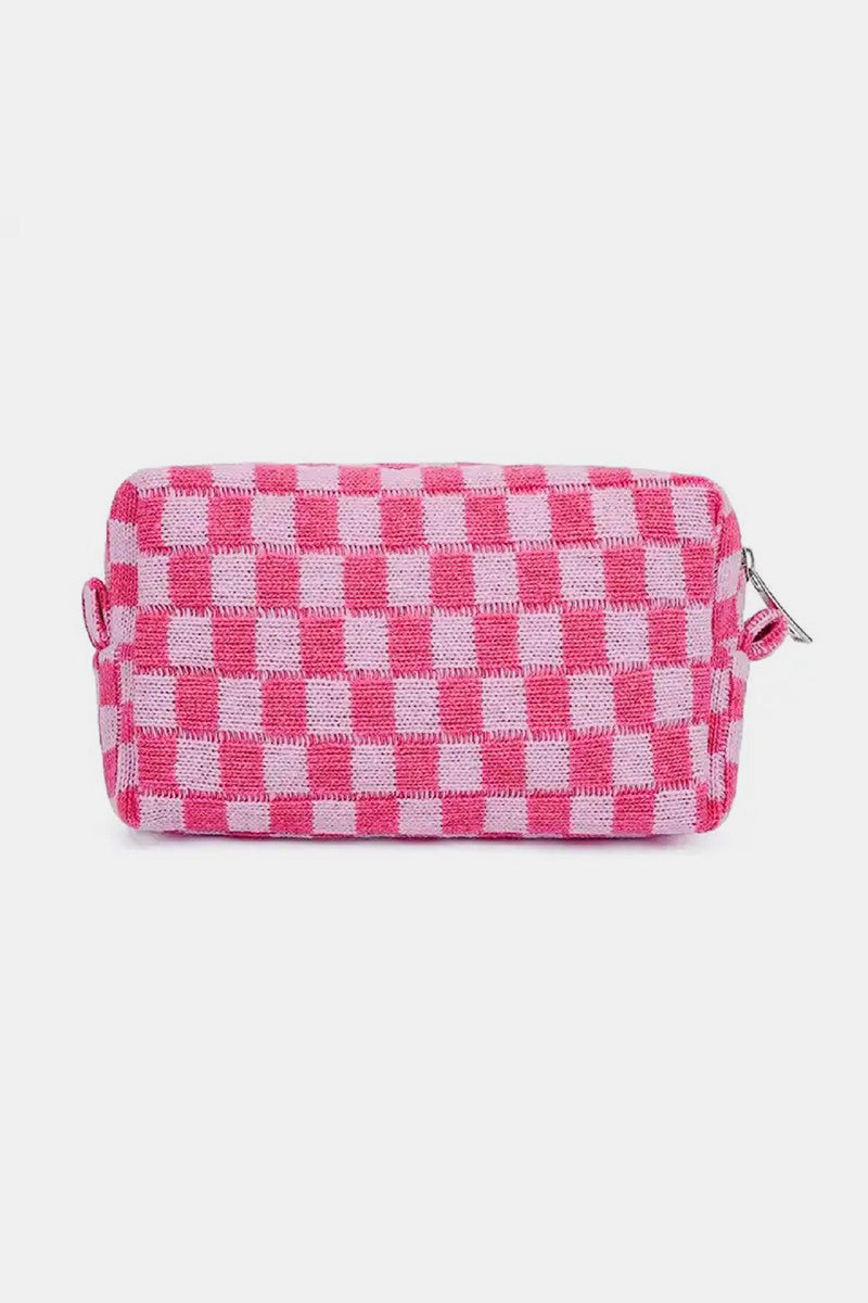 Zenana - 6 Colors- Checkered Pattern Knitted Cosmetic Pouch