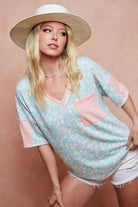 BiBi Mint Multi Color Leopard Printed French Terry Top