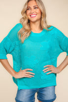 Haptics Mint Floral Crochet Side Slit Knit Top Trendsi