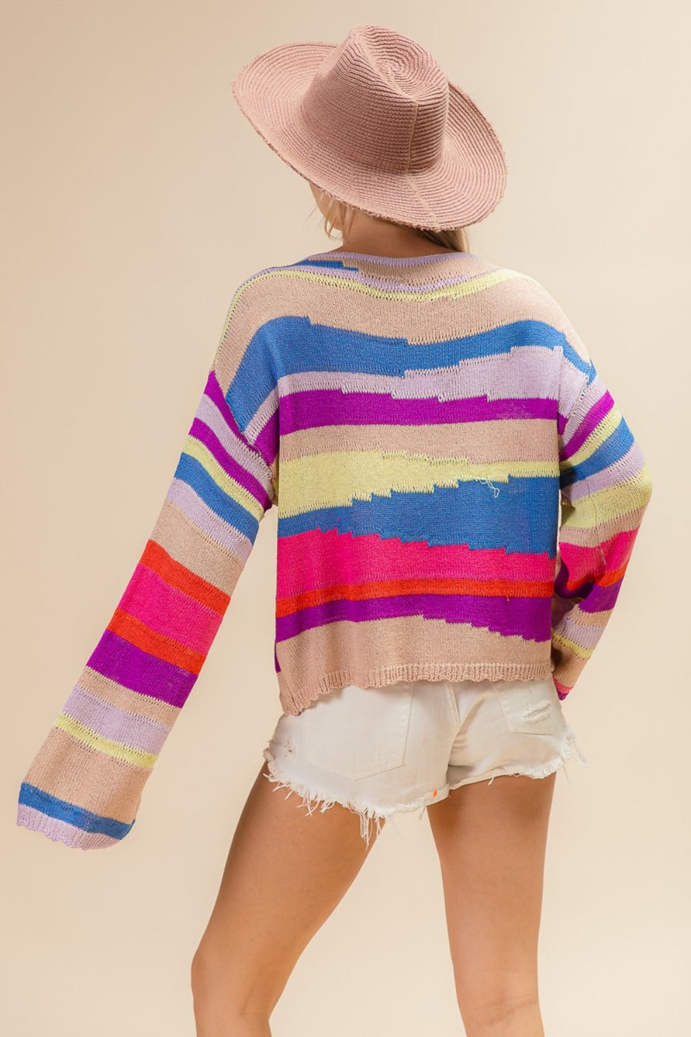 BiBi Multi Color Geometric Stripe Sweater Trendsi