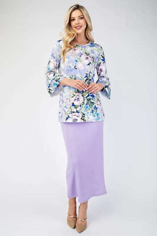 Celeste Lavender Floral Layering Tops with None Slip Sleeves