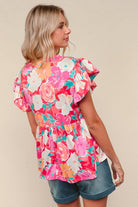 Haptics Coral Floral Print Folded Short Sleeve Babydoll Top