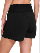 Zenana Black Elastic Waist Smocked Shorts