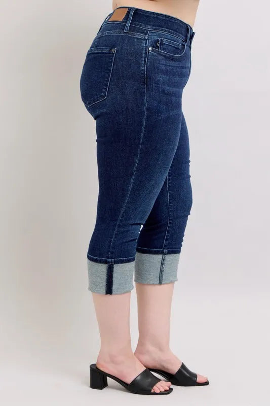 Judy Blue High-Waist Double Waist Band Cuffed Skinny Jeans