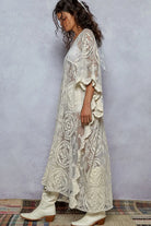 POL V Neck Short Sleeve Lace Embroidered Dress