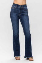 Judy Blue Jenna Dark Washed Frayed Hem Bootcut Jeans Dark Trendsi