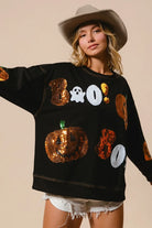 BiBi Black Halloween Theme Sequin Embroideries Sweatshirt