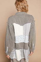 POL Charcoal Raw Hem Patchwork Dropped Shoulder Jacket Coats & Jackets