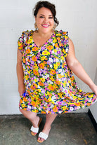 Haptics Indigo & Lemon Floral Babydoll Ruffle Dress Final Sale