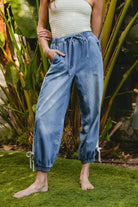 BiBi Striped Tape Details With Bow Tied Point Elastic Waist Jeans