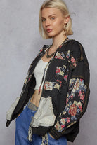 POL Vintage Washed Black Floral and Lace Patch Hooded Jacket