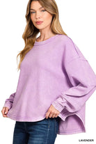 Zenana LavenderAcid Washed Double Ribbed Exposed-Seam Sweatshirt