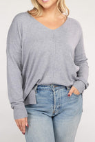 Zenana Plus Garment Dyed Front Seam Sweater H GREY ZENANA