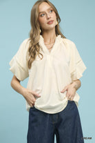 Umgee Cream Lace Trim Peasant Top Cream