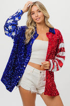 BiBi American Flag Sequin Snap Down Shirt